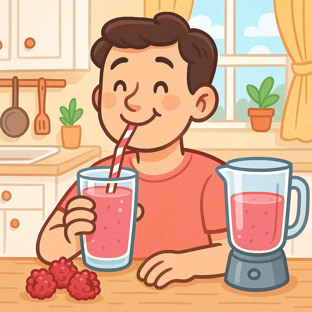 Illustration of a person enjoying a raspberry smoothie